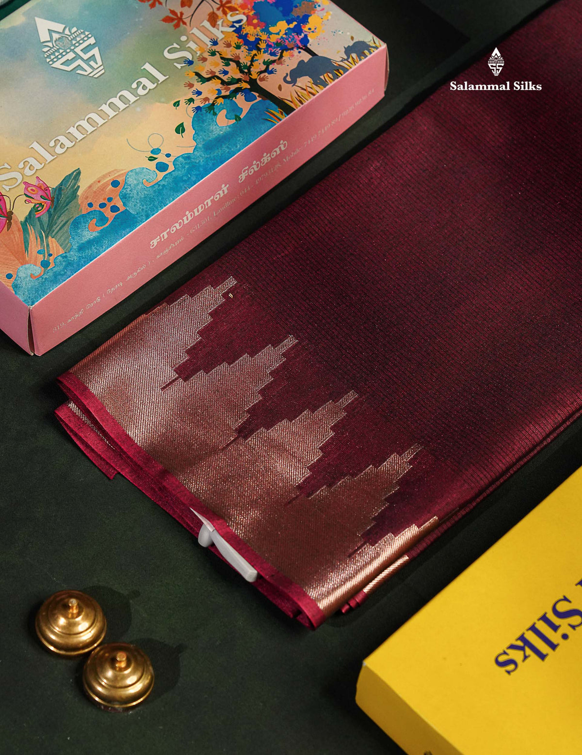 Cotton Mix - Maroon Plain Fancy Saree Along With Traditional Temple Border