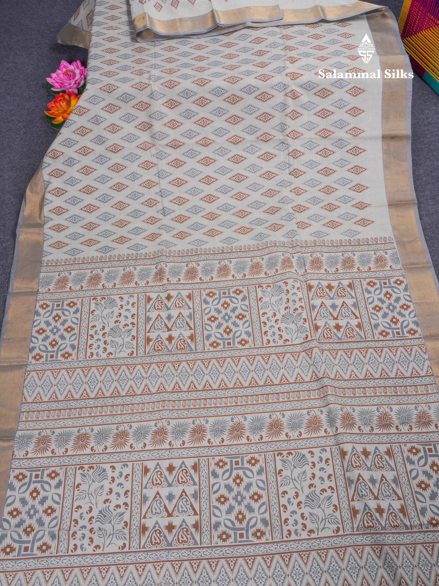 Pastel Blue Colour Printed Pure Cotton Saree With Ribbon Border