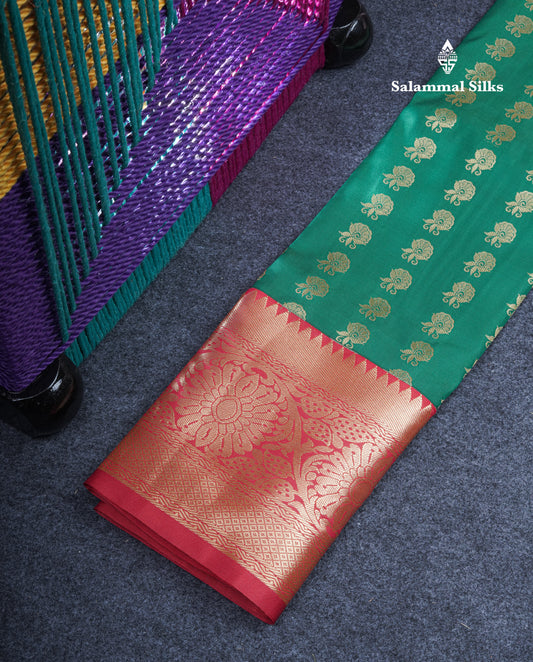 Semi Silk Pattu Pavadai (Bottle Green) with Chilly Red Blouse 26.5"