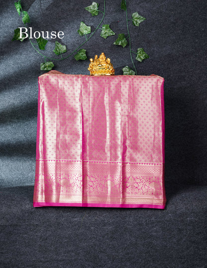 Semi Silk Pattu Pavadai Tissue (Pastel Blue) with Magenta Pink Blouse 27"