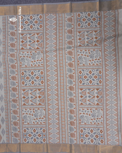 Pastel Blue Colour Printed Pure Cotton Saree With Ribbon Border