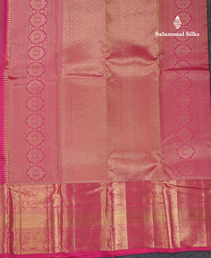 Beautiful Olive Green Bridal Pure Kanjivaram Silk Saree With Contrast Rani Pink Traditional Evening Morning Border
