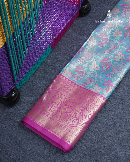 Semi Silk Pattu Pavadai Tissue (Pastel Blue) with Magenta Pink Blouse 27"