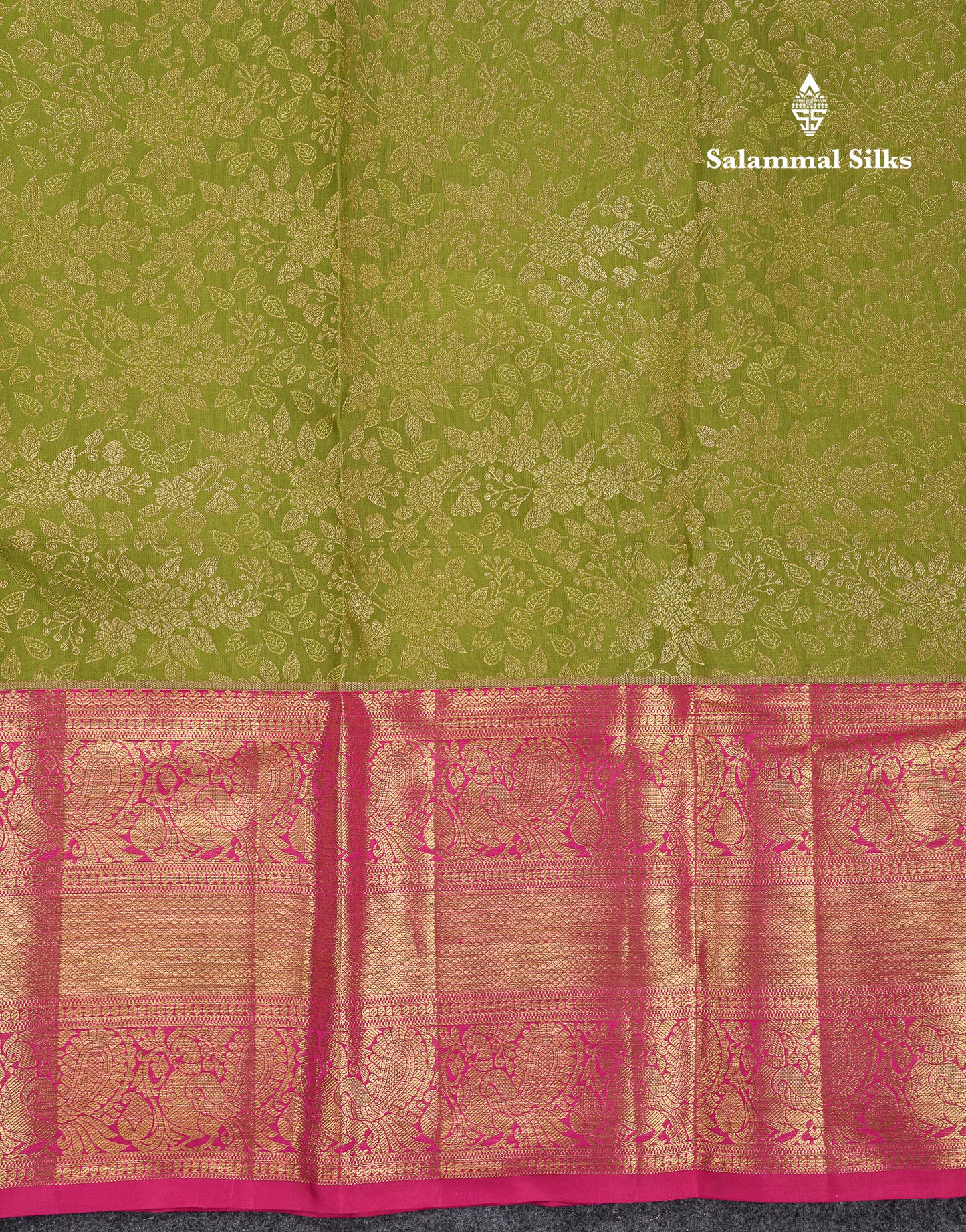 Beautiful Olive Green Bridal Pure Kanjivaram Silk Saree With Contrast Rani Pink Traditional Evening Morning Border