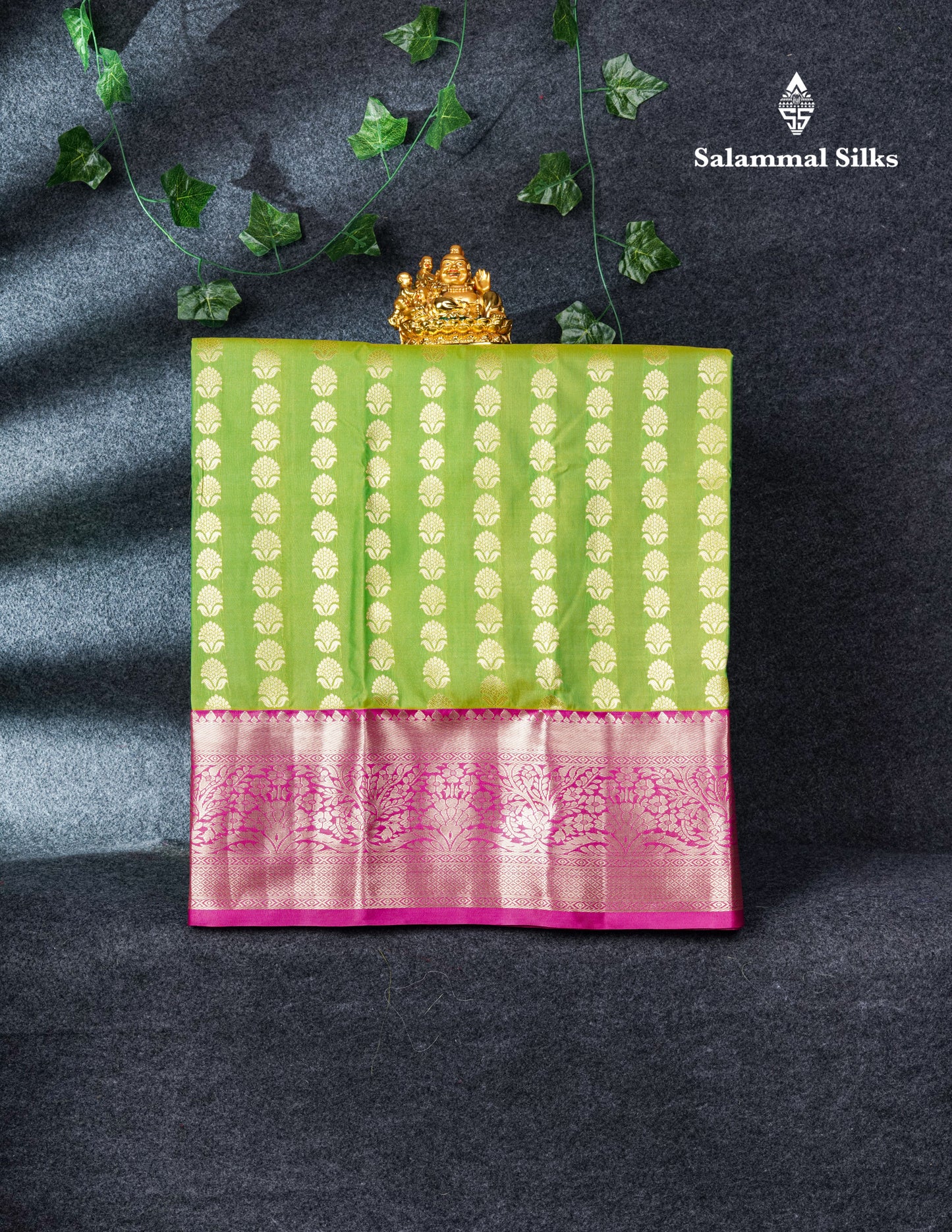 Semi Silk Pattu Pavadai (Parrot Green) With Pink Blouse 27"