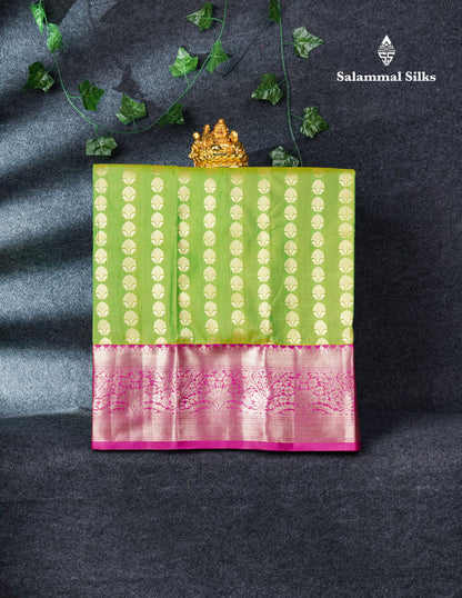 Semi Silk Pattu Pavadai (Parrot Green) With Pink Blouse 27"