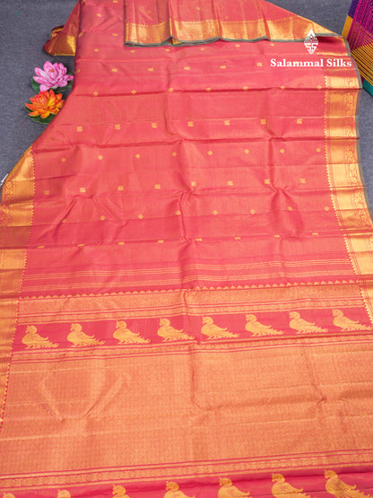 Red Zari Checks Pure Kanjivaram Silk Saree With Traditional Border