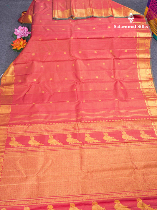 Red Zari Checks Pure Kanjivaram Silk Saree With Traditional Border