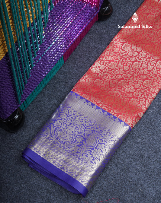 Semi Silk Pattu Pavadai (Red) with Violet Blouse 27"