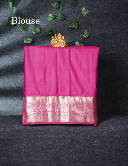 Semi Silk Pattu Pavadai (Parrot Green) With Pink Blouse 27"