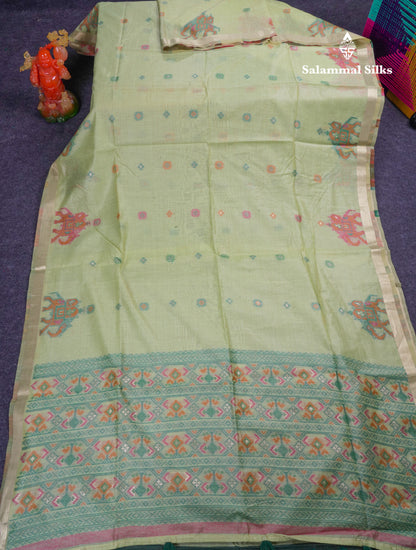 Beautiful Cream Sandal Meanakari Work Muga Cotton Saree With Contrast Brown Blouse