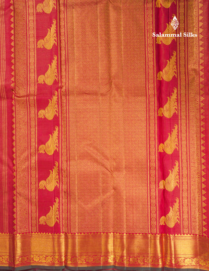 Red Zari Checks Pure Kanjivaram Silk Saree With Traditional Border