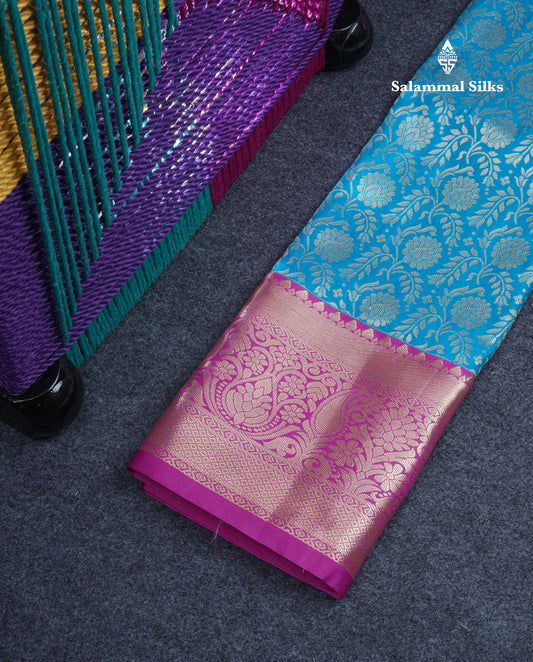 Semi Silk Pattu Pavadai (Ramar Blue) with Pink Blouse 26"