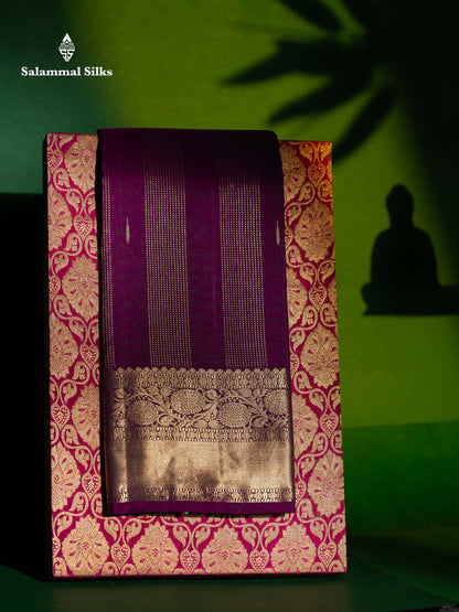 Beautiful Dark Purple Fancy Pure Kanjivaram Silk Saree With Traditional Border