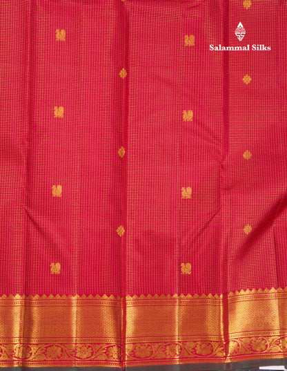 Red Zari Checks Pure Kanjivaram Silk Saree With Traditional Border