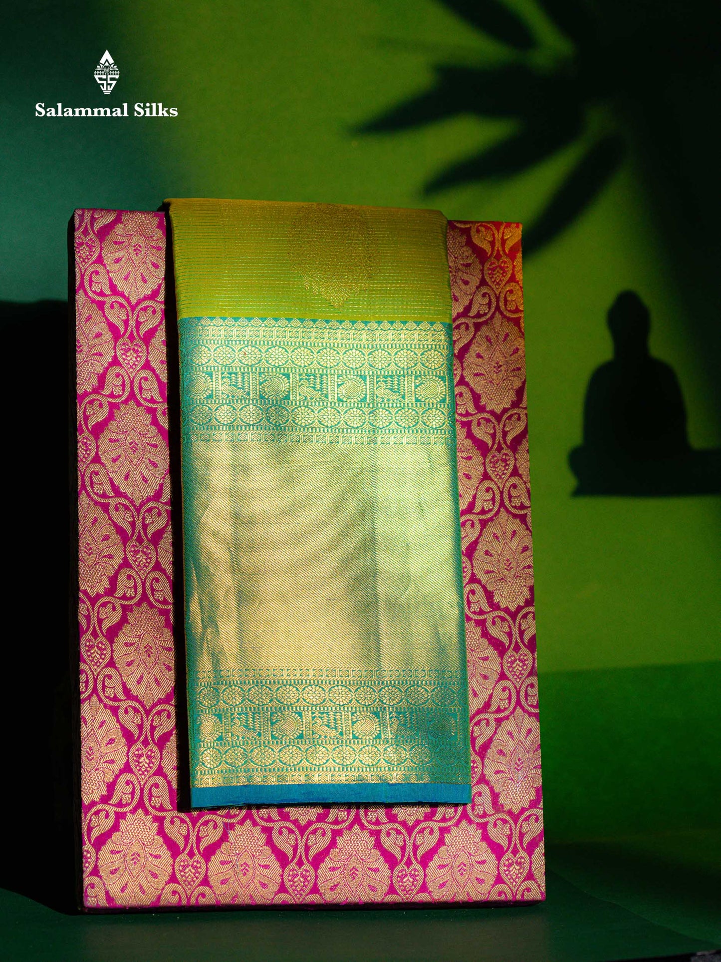 Beautiful Parrot Green Vaira Oosi Lines With Butta Pure Kanjivaram Silk Saree With Contrast Sapphire Blue Traditional Evening Morning Border