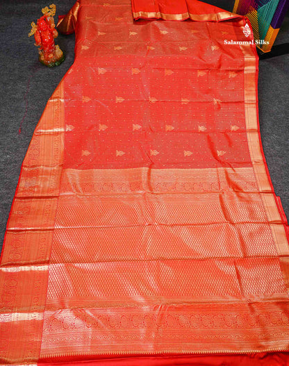 Semi Silk Saree - Redish Maroon Small Checks With Butta Along With Traditional Evening Morning Border