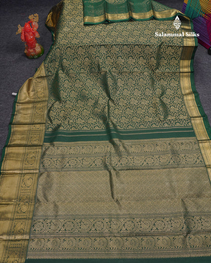 Beautiful Bottle Green Pure Kanjivaram 2G Zari Pure Silk Saree With Traditional Evening Morning Border