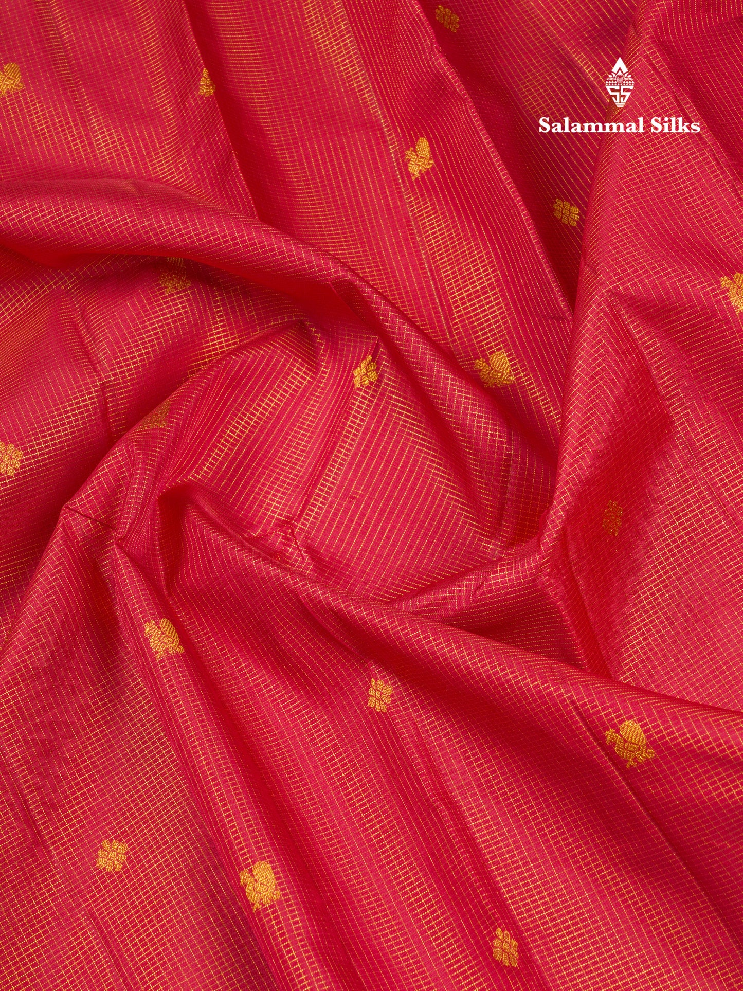 Red Zari Checks Pure Kanjivaram Silk Saree With Traditional Border