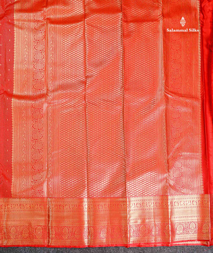 Semi Silk Saree - Redish Maroon Small Checks With Butta Along With Traditional Evening Morning Border