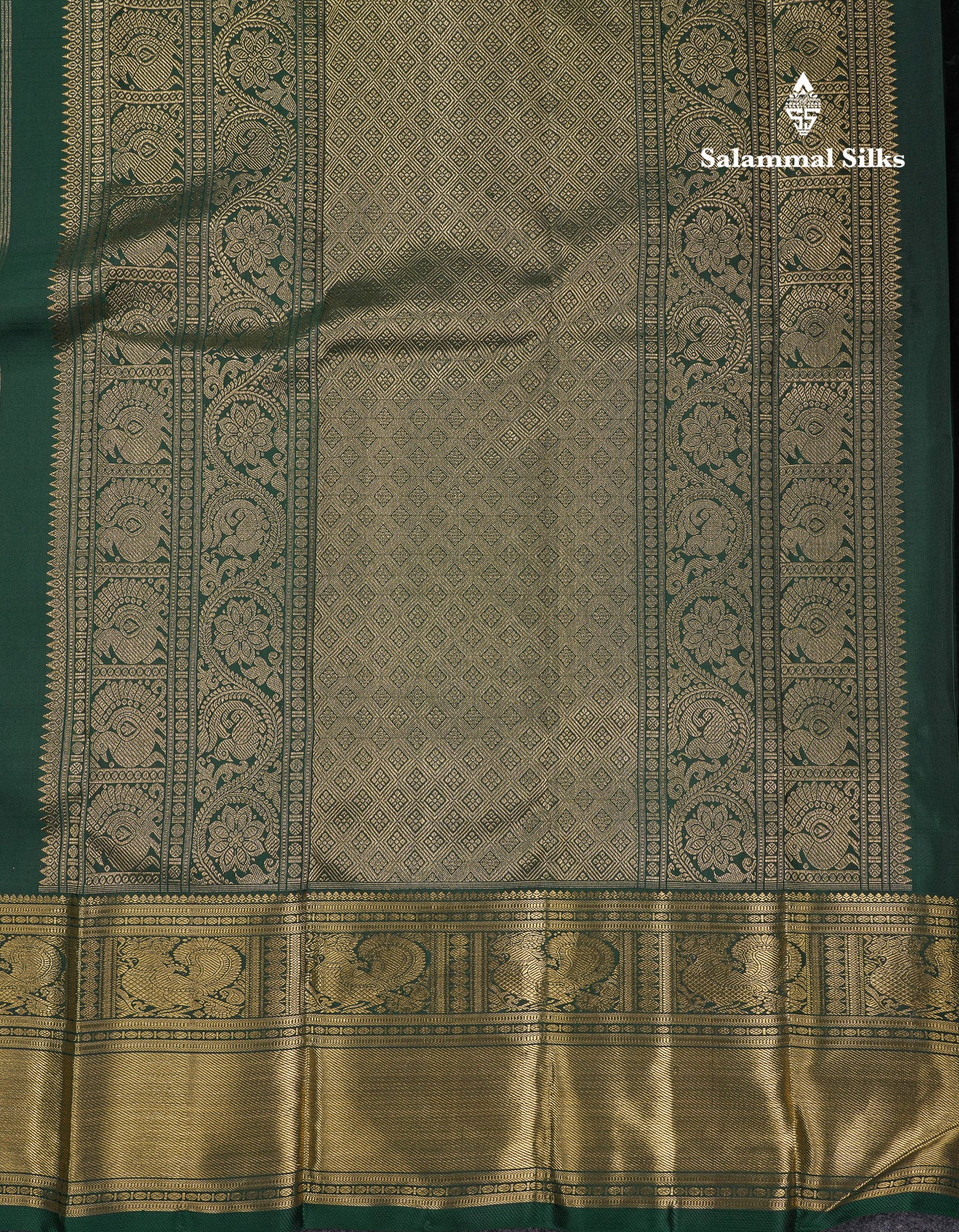 Beautiful Bottle Green Pure Kanjivaram 2G Zari Pure Silk Saree With Traditional Evening Morning Border