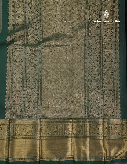 Beautiful Bottle Green Pure Kanjivaram 2G Zari Pure Silk Saree With Traditional Evening Morning Border