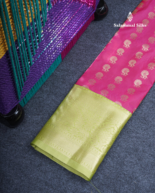 Semi Silk Pattu Pavadai (Reddish Pink) with Pista Green Blouse 27"