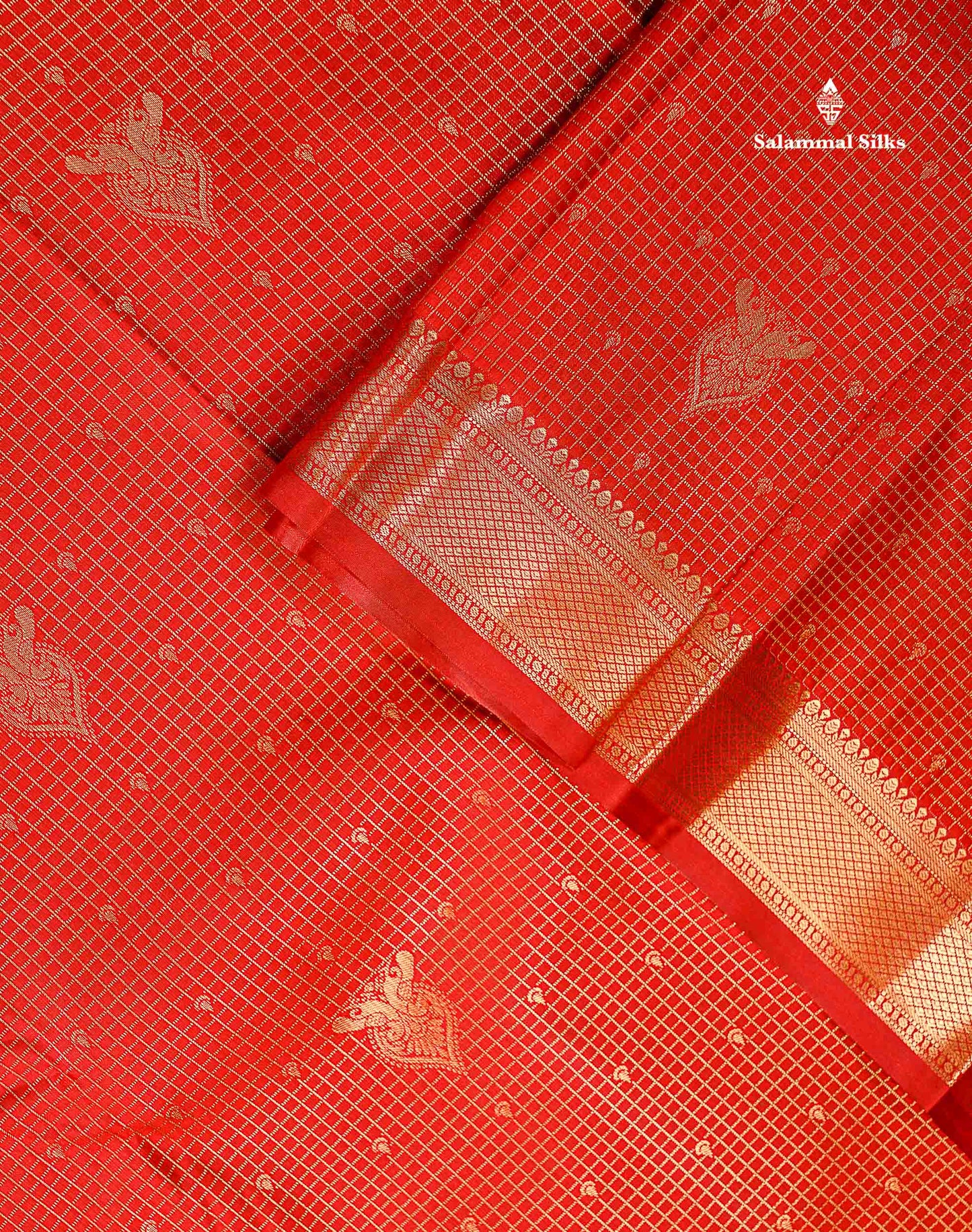 Semi Silk Saree - Redish Maroon Small Checks With Butta Along With Traditional Evening Morning Border