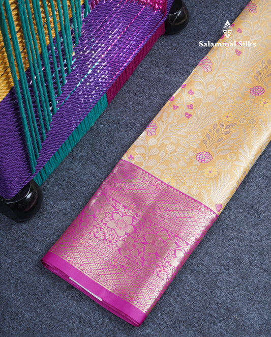 Semi Silk Pattu Pavadai Tissue (Sandal) with Pink Blouse 27"