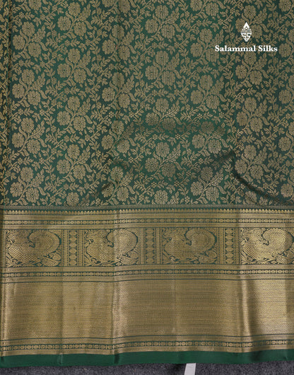 Beautiful Bottle Green Pure Kanjivaram 2G Zari Pure Silk Saree With Traditional Evening Morning Border