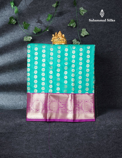 Semi Silk Pattu Pavadai (Sapphire Green) with Purple Blouse 27"