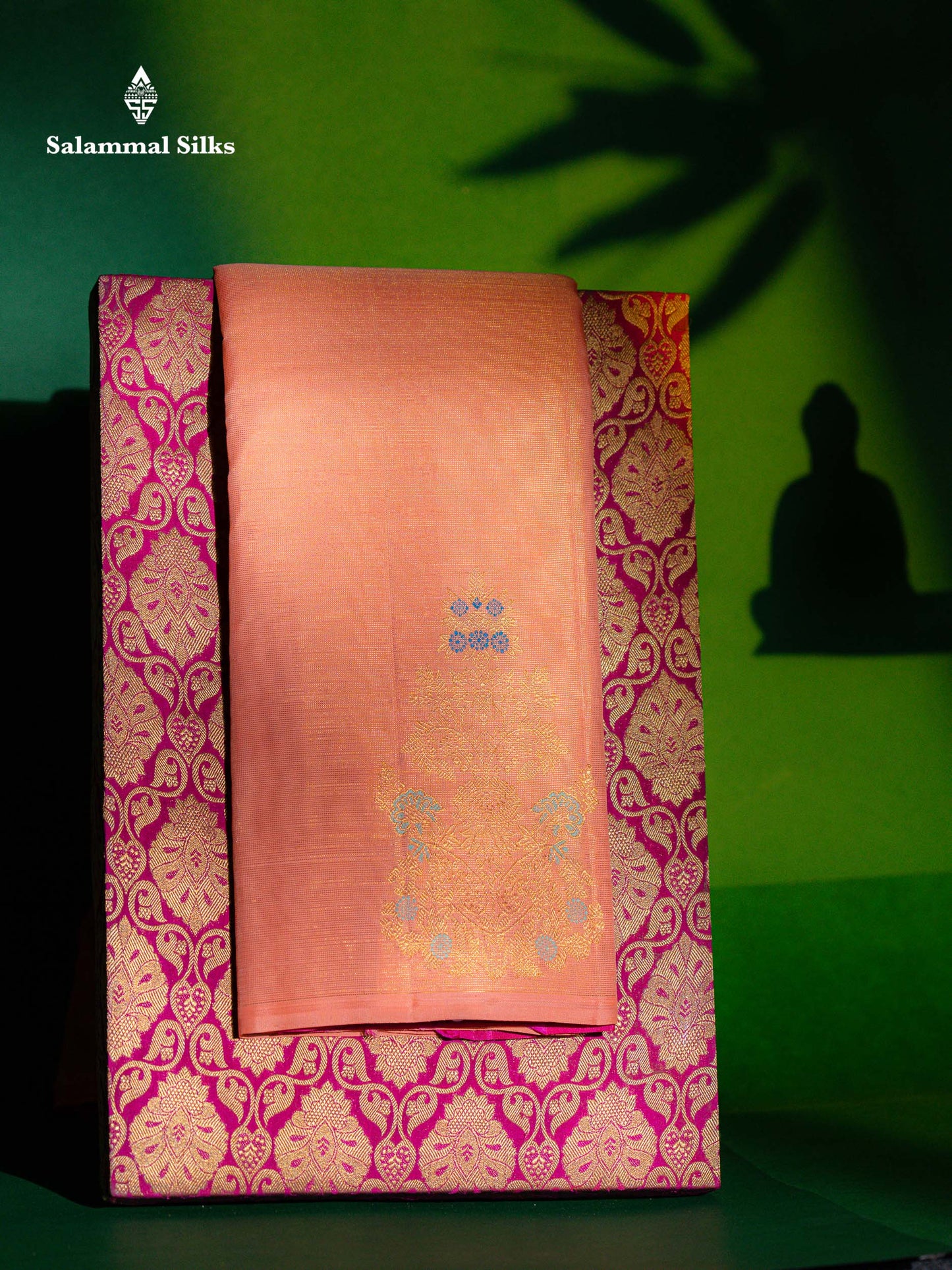 Beautiful Peach Fancy Vairaoosi Menakari Work Pure Kanjivaram Silk Saree with Contrast Pink Blouse