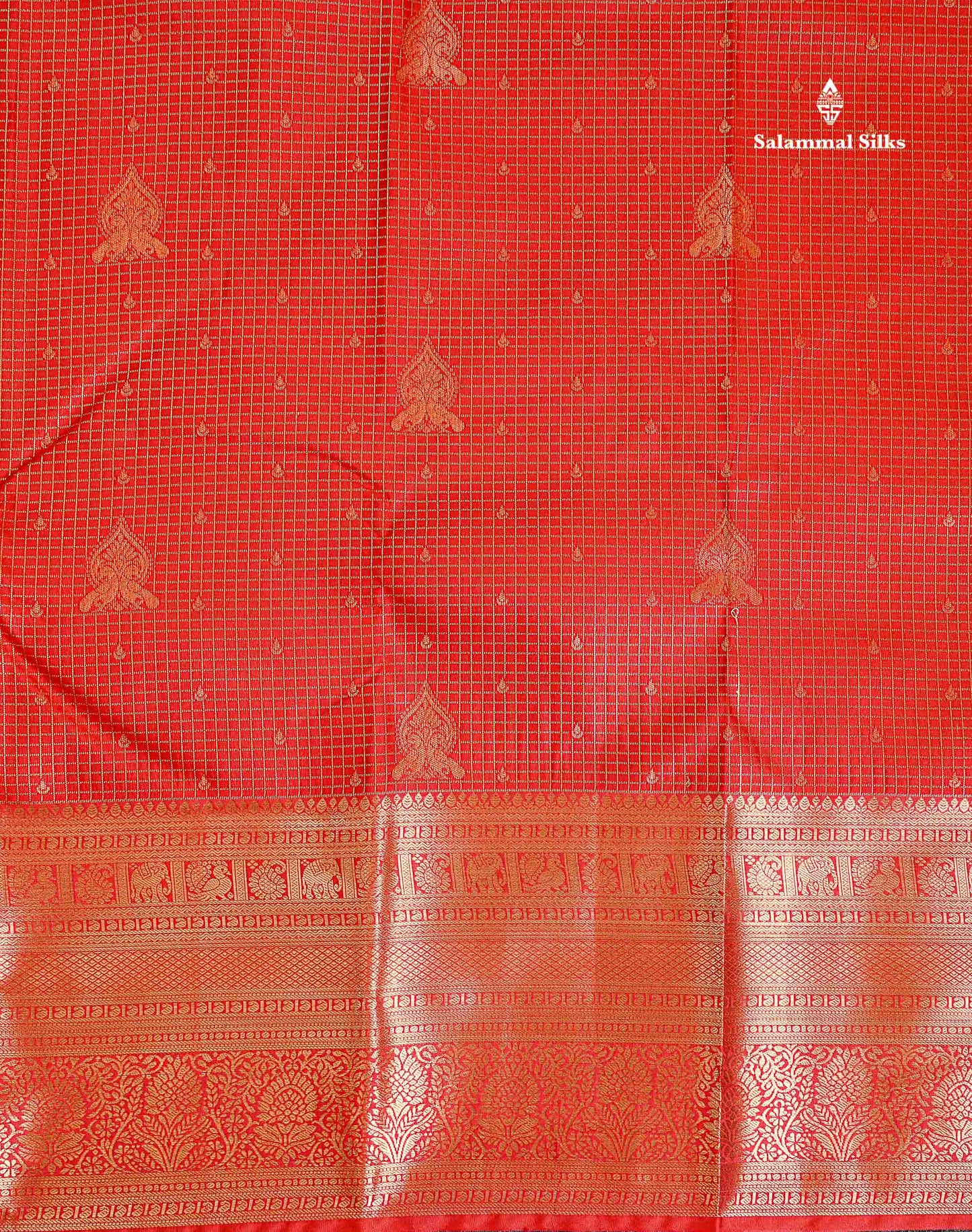 Semi Silk Saree - Redish Maroon Small Checks With Butta Along With Traditional Evening Morning Border