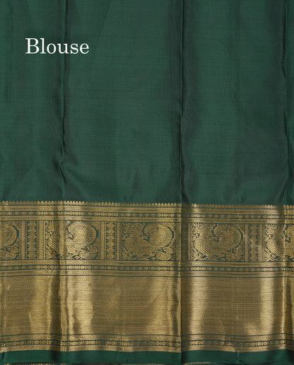 Beautiful Bottle Green Pure Kanjivaram 2G Zari Pure Silk Saree With Traditional Evening Morning Border
