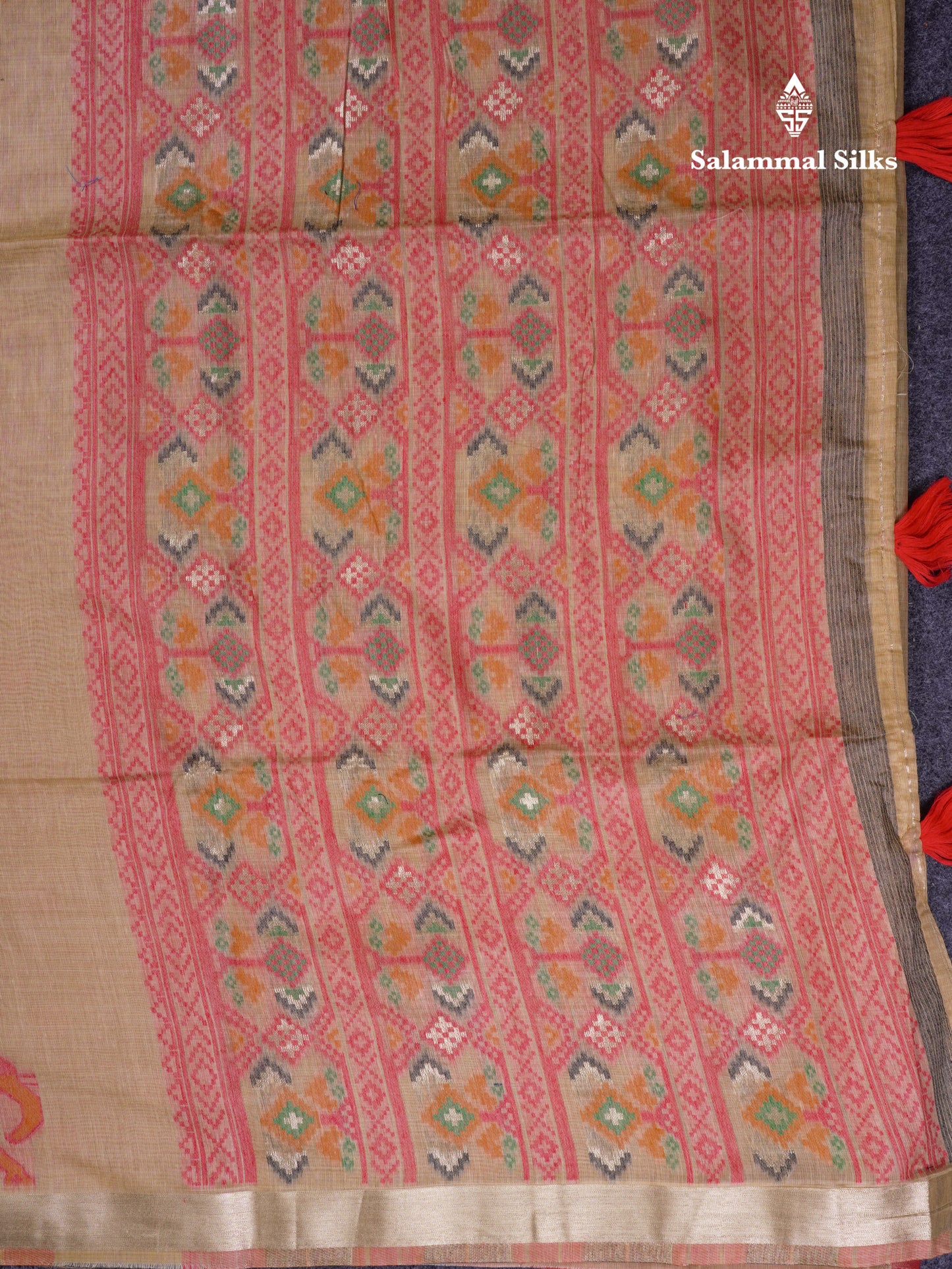 Beautiful Cream Sandal Meanakari Work Muga Cotton Saree With Contrast Brown Blouse