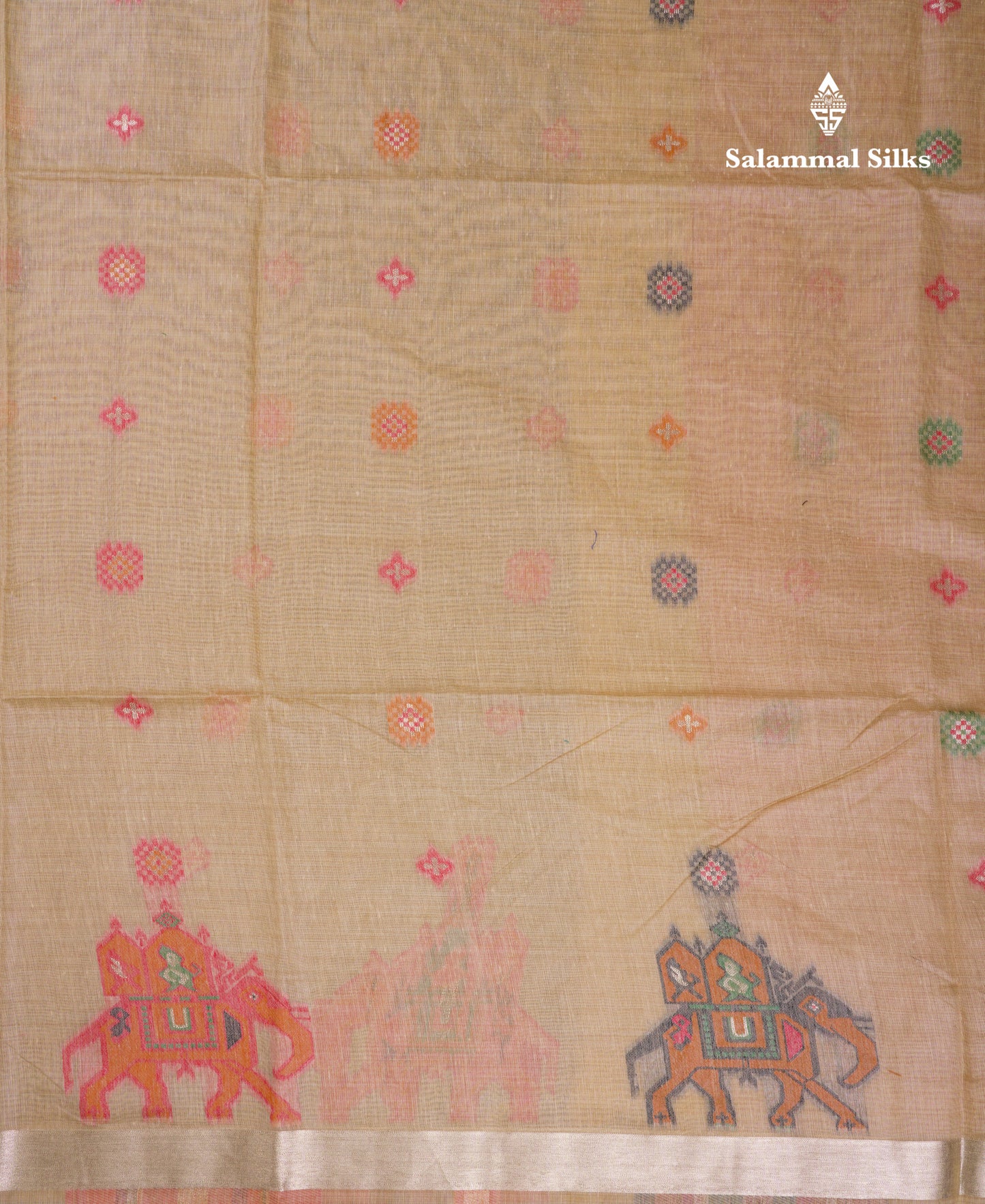 Beautiful Cream Sandal Meanakari Work Muga Cotton Saree With Contrast Brown Blouse