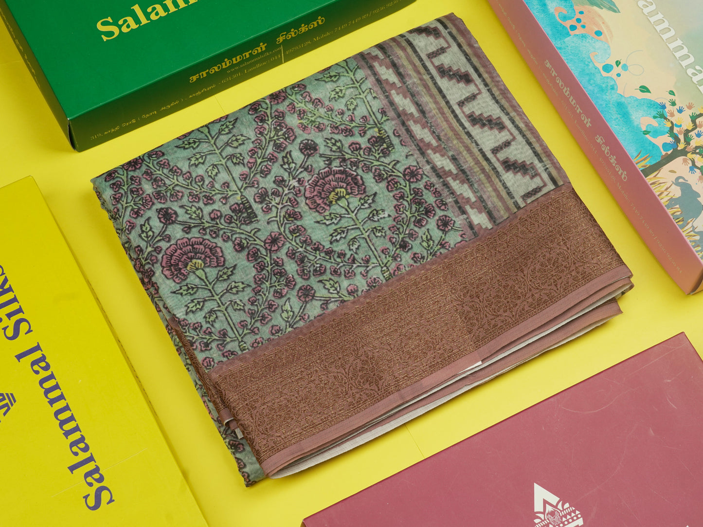 Light Maroon Colour Chanderi Mixed Cotton Saree With Contrast Elaichi Green Border