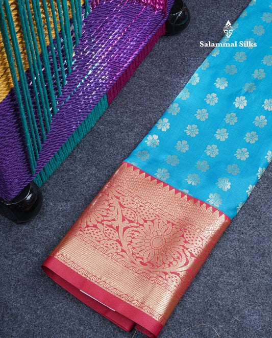 Semi Silk Pattu Pavadai (Blue) with Chilly Red 27"