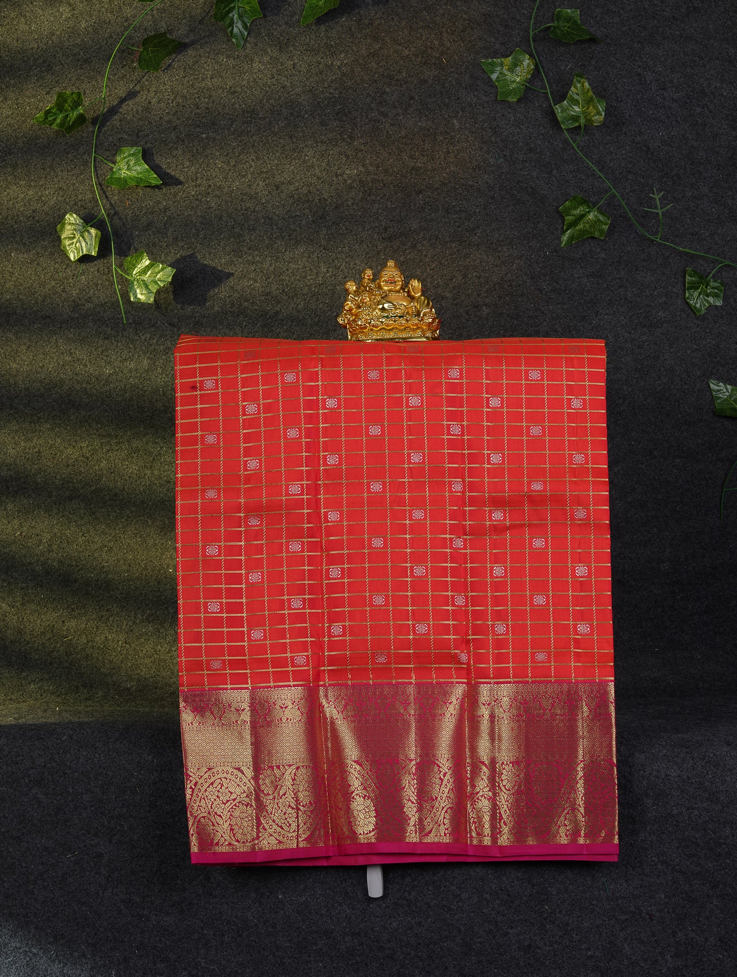 Beautiful Pure Silk Pattu Pavadai Checks With Butta (Dark Magenta) With Contrast Magenta Pink Blouse 27"