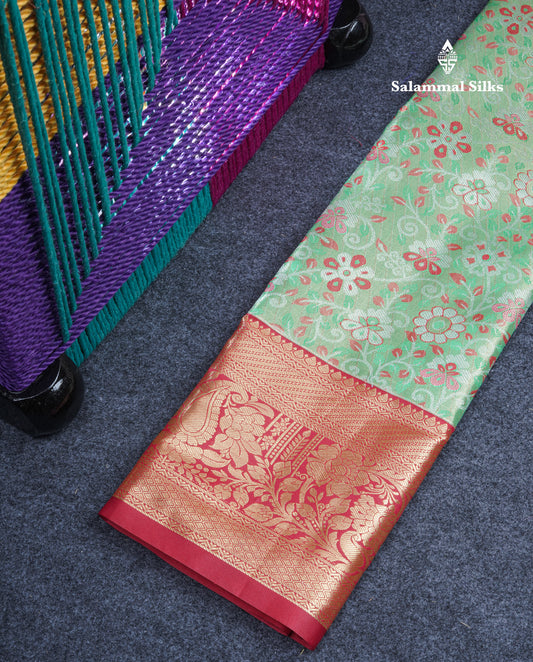 Semi Silk Pattu Pavadai Tissue (Light Green) with Red Blouse 27"