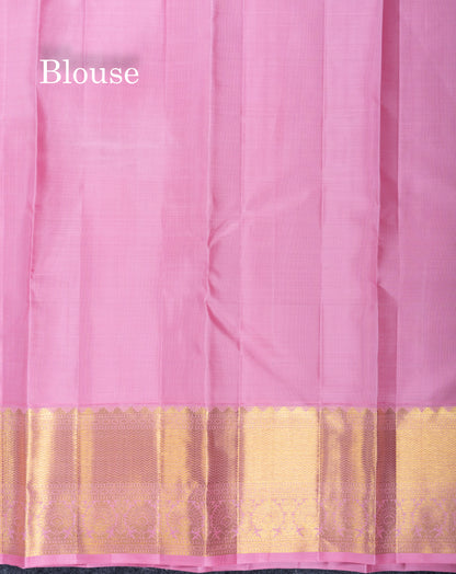 Bottle Green Pure Kanjivaram Silk Saree With Contrast Baby Pink Traditional Border