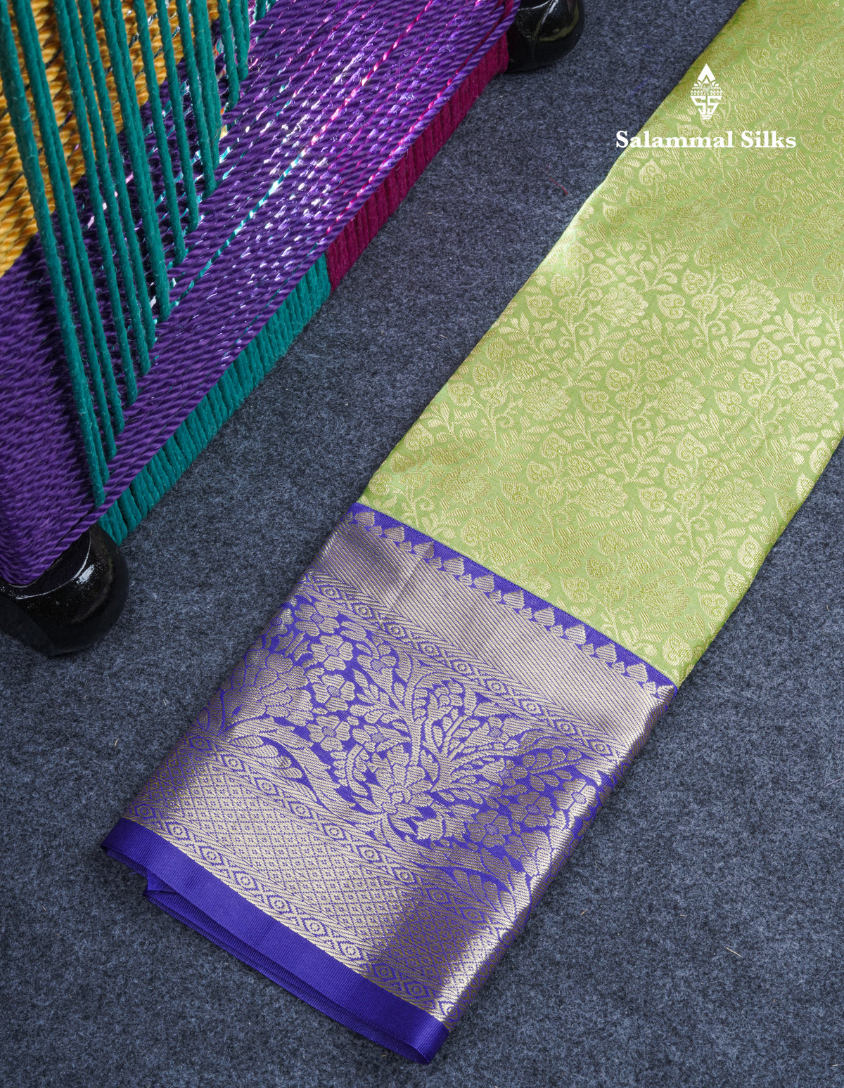 Semi Silk Pattu Pavadai (Parrot Green) with Violet Blouse 27"