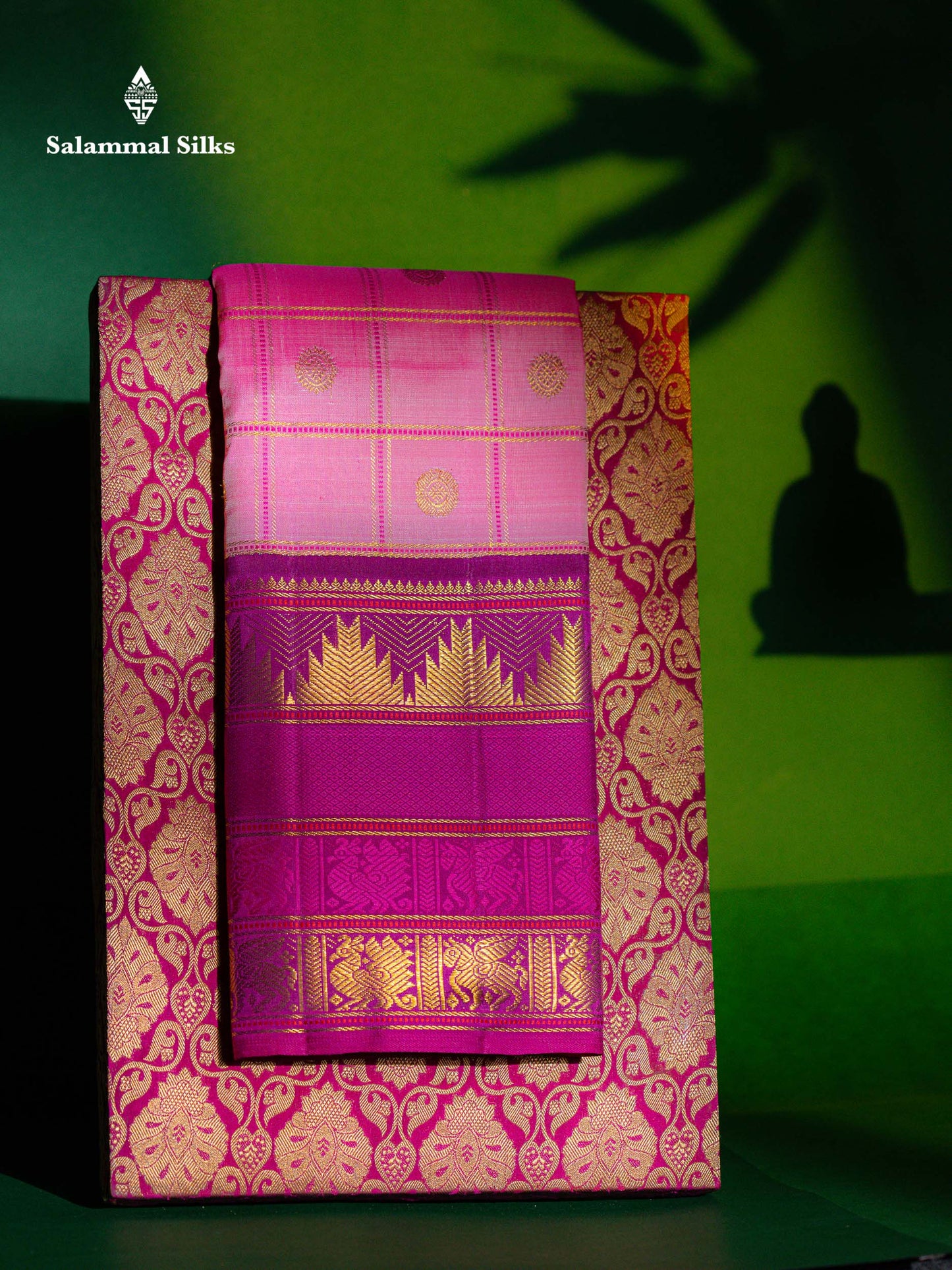 Beautiful Baby Pink Checks With Butta Pure Kanjivaram Silk Saree With Contrast Magenta Pink Traditional Long Border