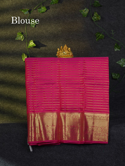 Beautiful Pure Silk Pattu Pavadai Checks With Butta (Dark Magenta) With Contrast Magenta Pink Blouse 27"