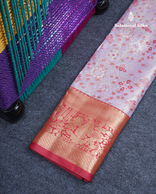 Semi Silk Pattu Pavadai Tissue (Lavender) with Red Blouse 27"