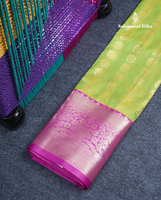 Semi Silk Pattu Pavadai (Parrot Green) With Pink Blouse 27"