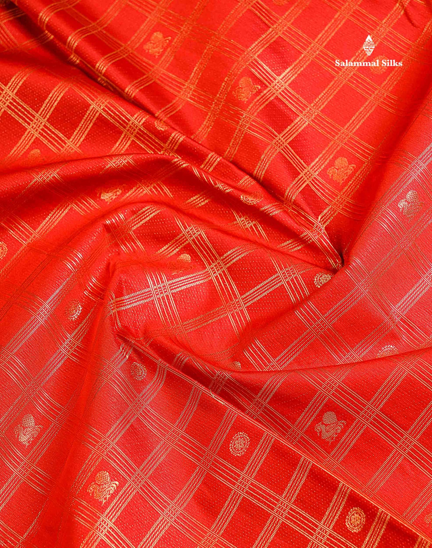 Semi Silk Saree - Chilly Red Checks With Traditional Buttas Along With Evening Morning Border