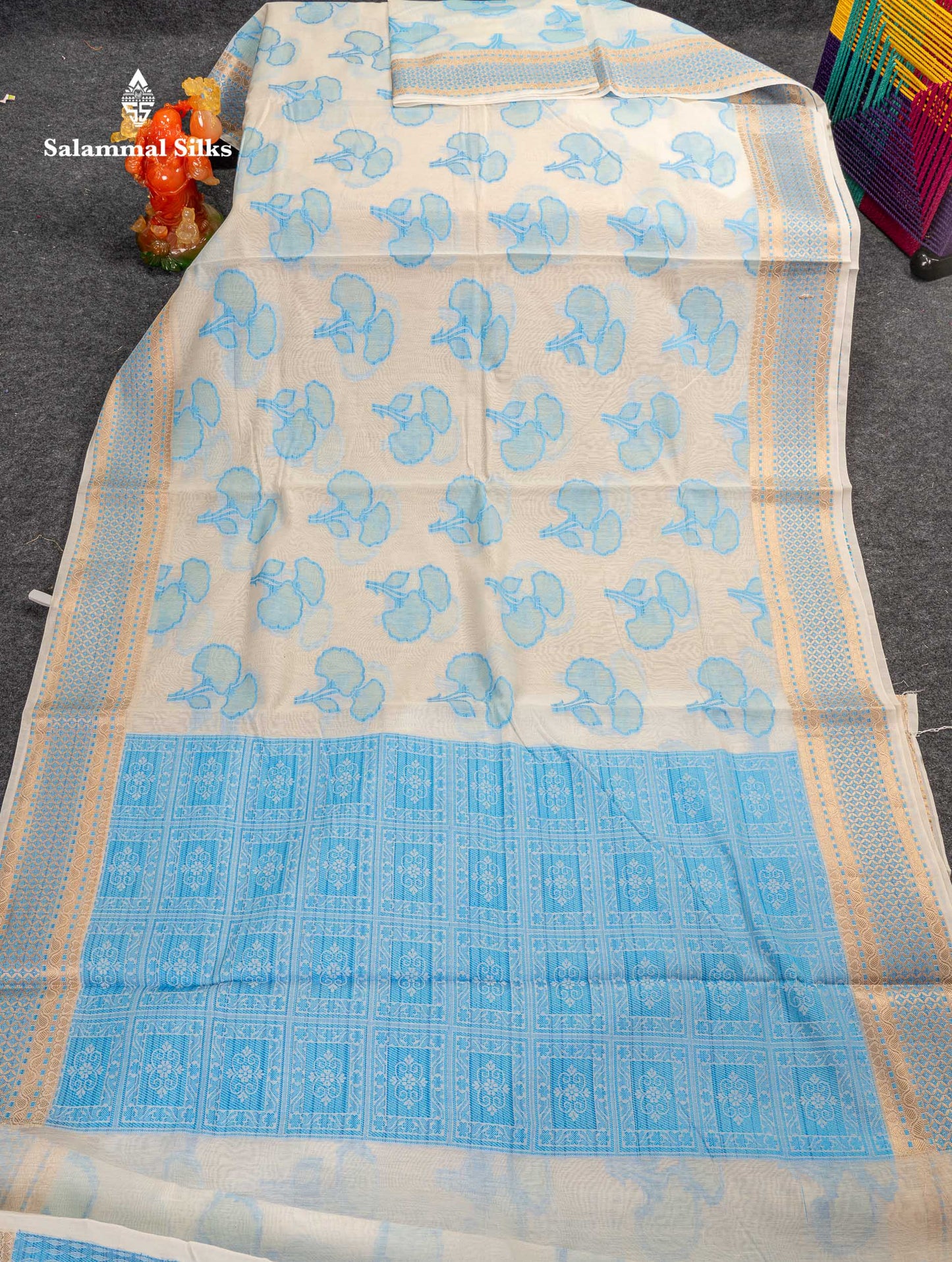 Beautiful Sandal Cotton Mix Fancy Saree With Contrast Black Designer Blouse