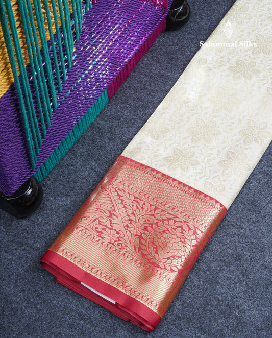 Semi Silk Pattu Pavadai (Half White) with Chilly Red Blouse 27"