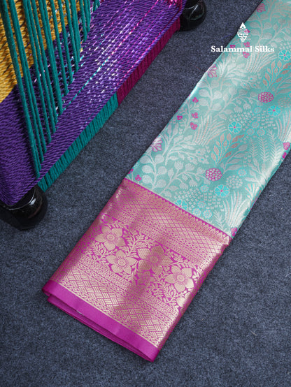 Semi Silk Pattu Pavadai Tissue (Orange) with Pista Green Blouse 27"